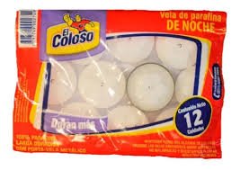 VELAS DE PARAFINA DE NOCHE EL COLOSO X12U